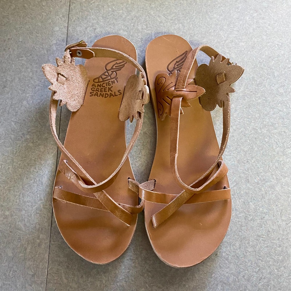 Ancient Greek Sandals Nude Tooled Leather Size 7 Bohemian